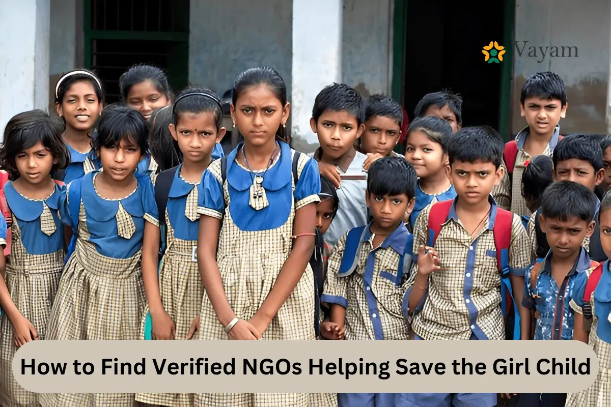 A group of children stands together in front of a building, symbolizing unity and hope for initiatives supporting girls' rights.