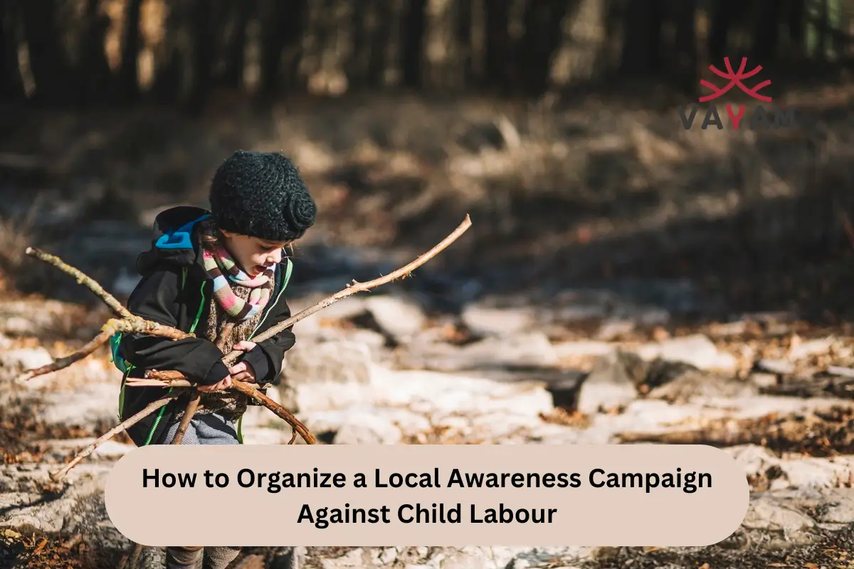 A child in the woods holds a stick, symbolizing innocence and the need to protect children from labor exploitation.