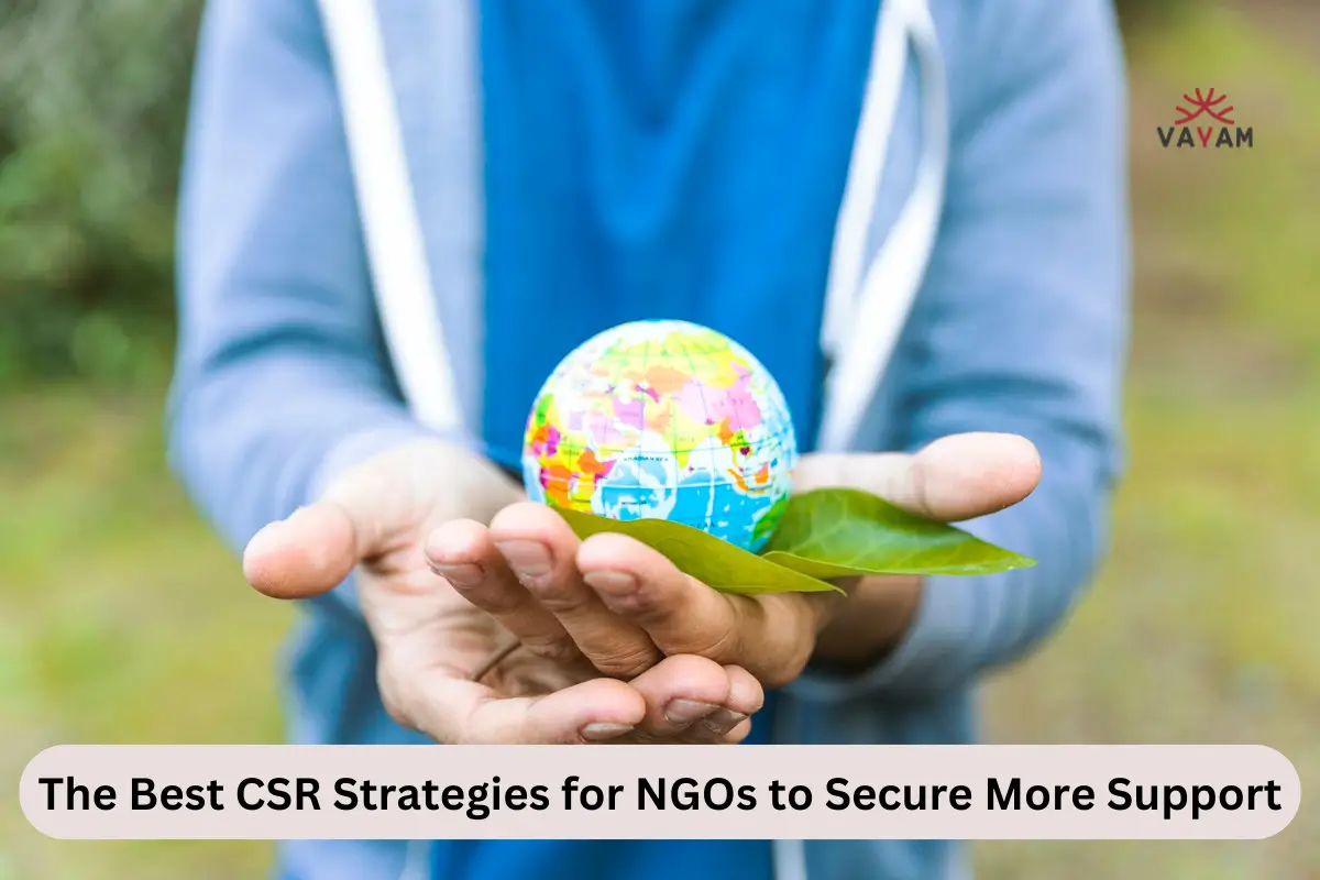 A man holds an earth map and a green leaf, symbolizing the importance of environmental conservation and CSR strategies for NGOs.