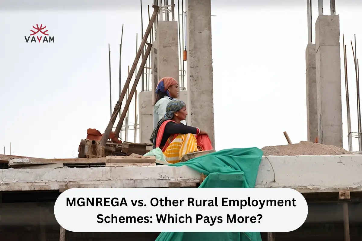 A group of men engaged in constructing a well in a village, showcasing rural development and employment opportunities.