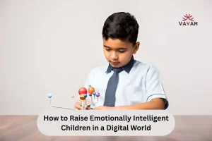 A young boy sits at a table, focused on a model of a science experiment, illustrating emotional intelligence in a digital age.
