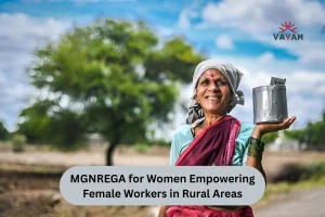 A woman in India holds a can of water, symbolizing empowerment through MGNREGA for female workers in rural areas.
