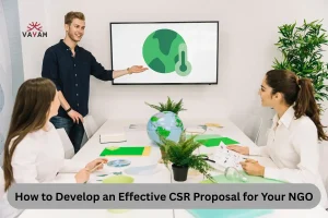 A man presents to colleagues on developing an effective CSR proposal for NGOs.