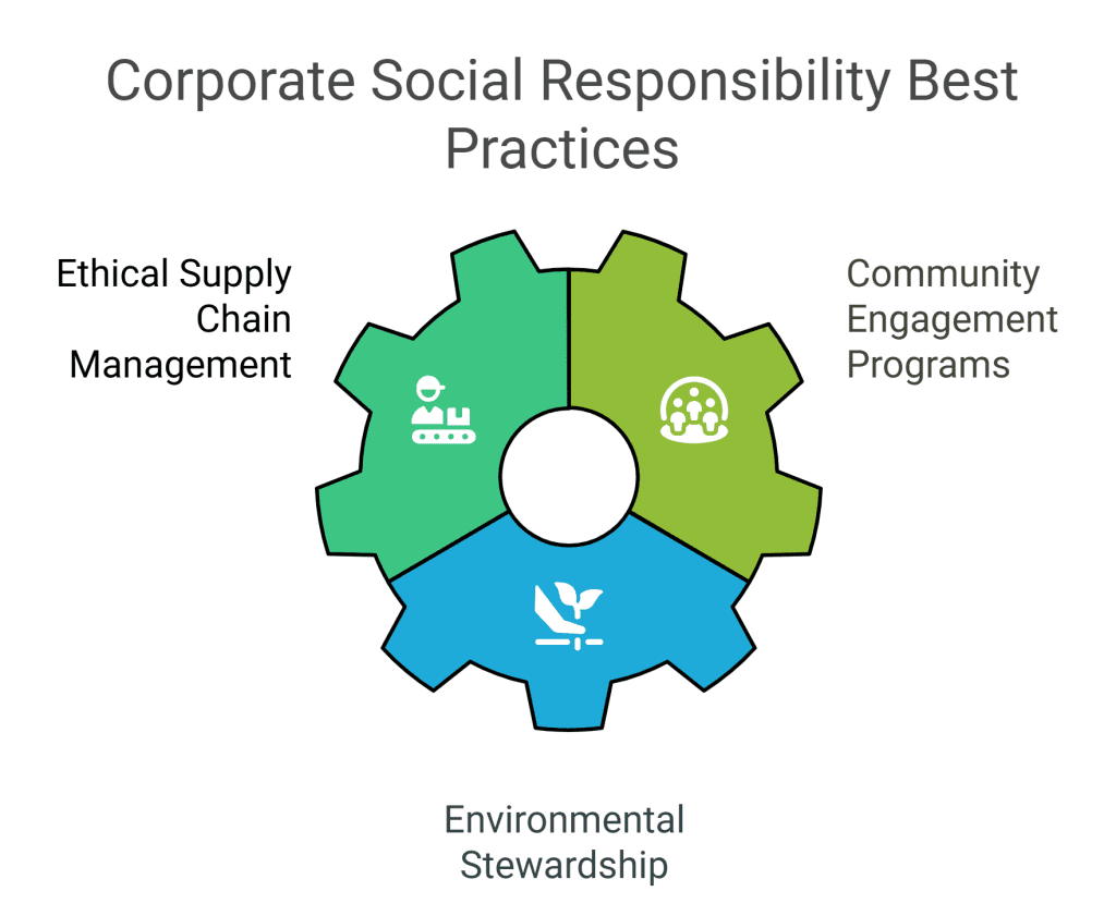 Visual representation of corporate social responsibility (CSR) best practices.