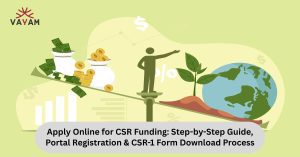 Online application process for CSR funding, featuring portal registration and CSR-1 form download instructions.