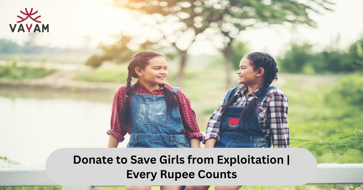 Image promoting donations to save girls from exploitation, emphasizing that every rupee counts in this cause.