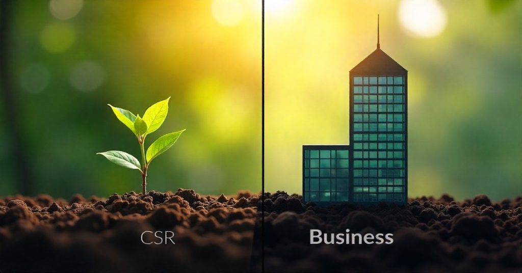 Diagram illustrating the relationship between CSR strategy and business, emphasizing their alignment in values.