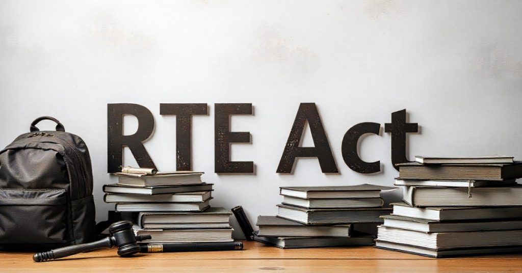 RTE Act and related books displayed on a table, highlighting its impact on private schools in India.