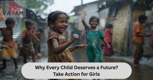 A young girl plays joyfully in the rain, symbolizing hope and the belief that every child deserves a future.