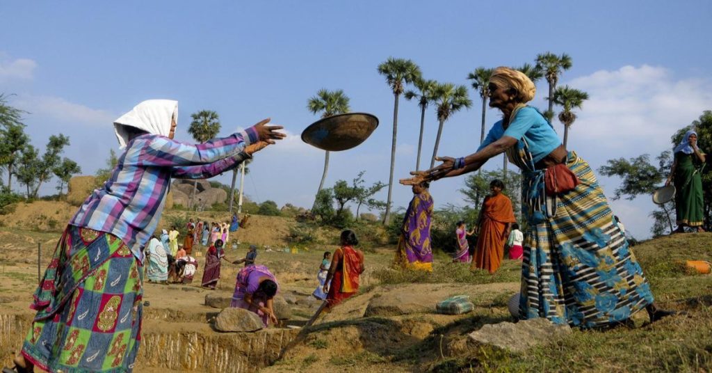 Rural women in Tamil Nadu, working to illustrate success story of empowerment through MGNREGA scheme in India.