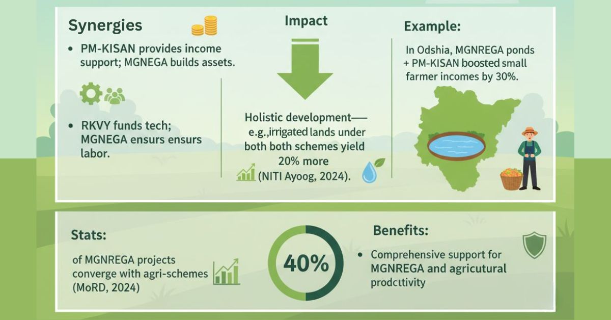 Visual representation of government agriculture schemes, focusing on MGNREGA's synergy and its impact on supply chains.
