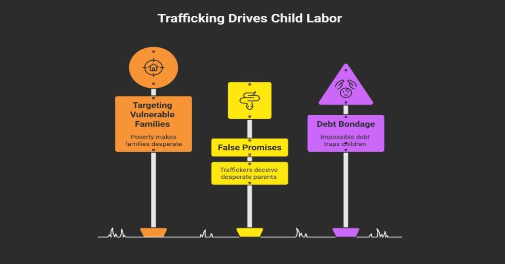 Infographic illustrating the link between human trafficking and child labour.