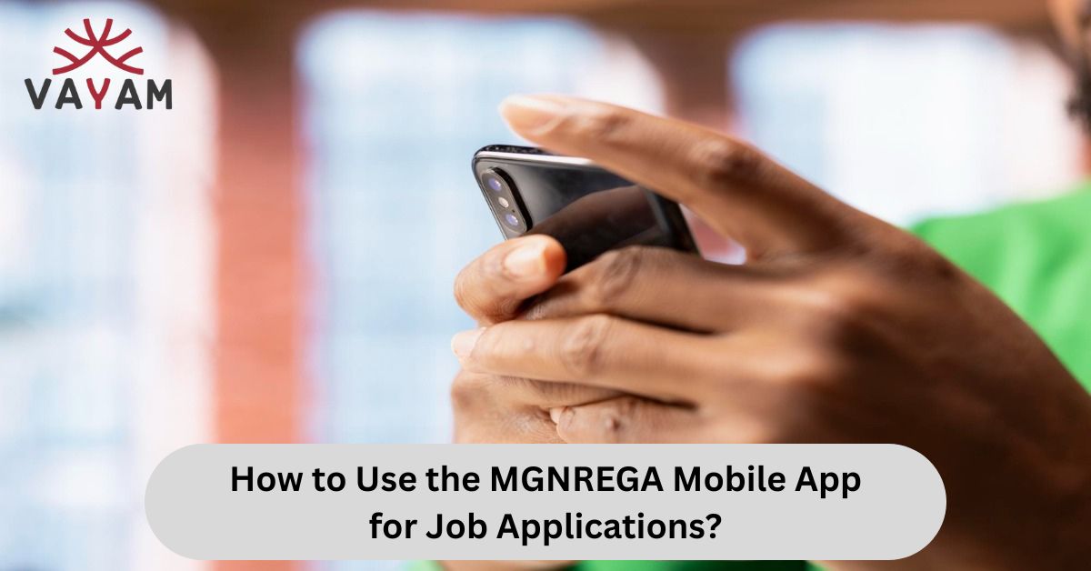 A man using mobile phone to use MGNREGA mobile app for searching jobs.