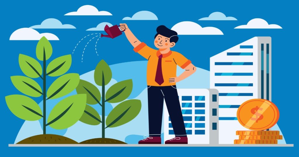 A man watering plants to depict CSR initiative due to funding from corporates.