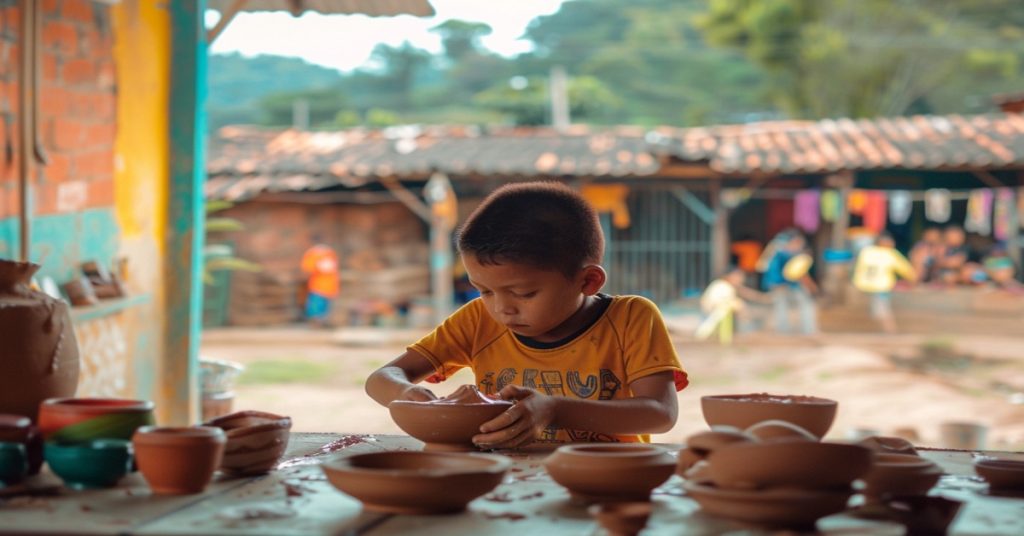 A boy molds a pottery bowl, showcasing the need for ethical businesses to tackle the problem of child labour.