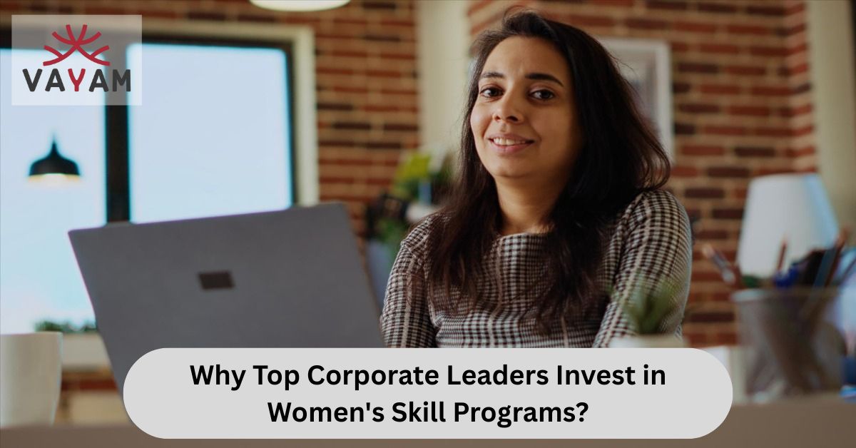A woman smiles while using a laptop, representing corporate women engaged in professional development.