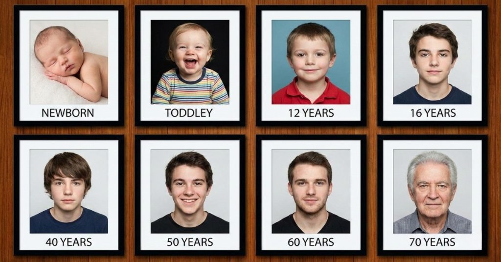 A baby growing into an adult and then gets old, to showcase that emotions need to be regulated at every stage of life.