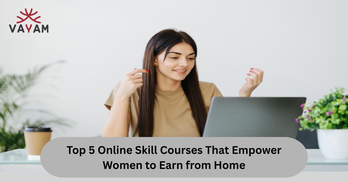 Image of women engaged in online skill courses, showcasing empowerment and opportunities to earn from home.