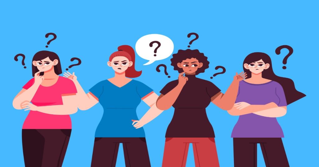 Women with question marks on their heads, illustrating the theme of skill learning in relation to PAA questions.