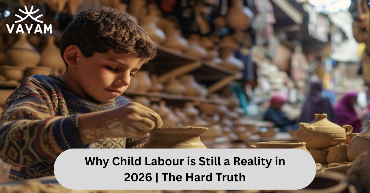 A powerful visual showing children engaged in labour, emphasizing the hard truth of child labour's persistent reality in 2026.