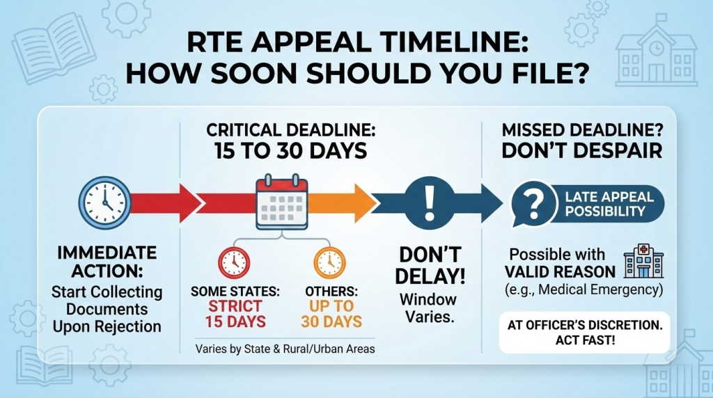 Timeline graphic illustrating the process and timing for filing an RTE application appeal.