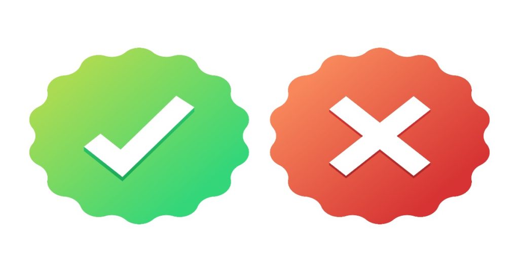 One green tick and one red cross on a white background, illustrating RTE application outcomes.