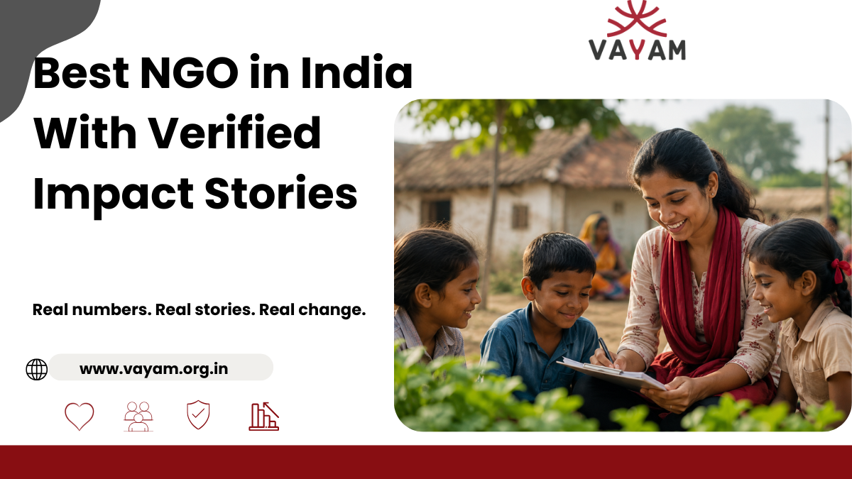 Best NGO in India with verified impact stories showing a teacher interacting with children in a rural village.